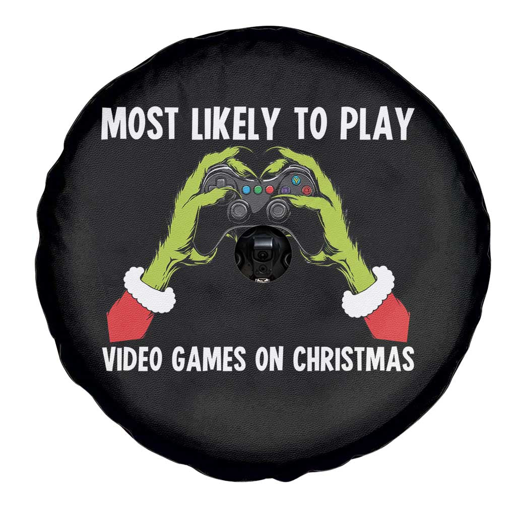 Funny Elf Hand Christmas Spare Tire Cover Most Likely To Play Video Games On Christmas - Wonder Print Shop