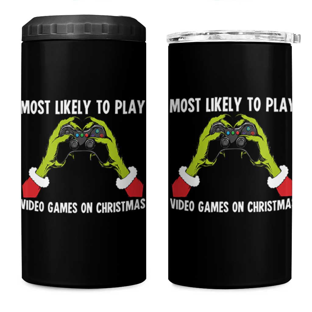 Funny Elf Hand Christmas 4 in 1 Can Cooler Tumbler Most Likely To Play Video Games On Christmas - Wonder Print Shop