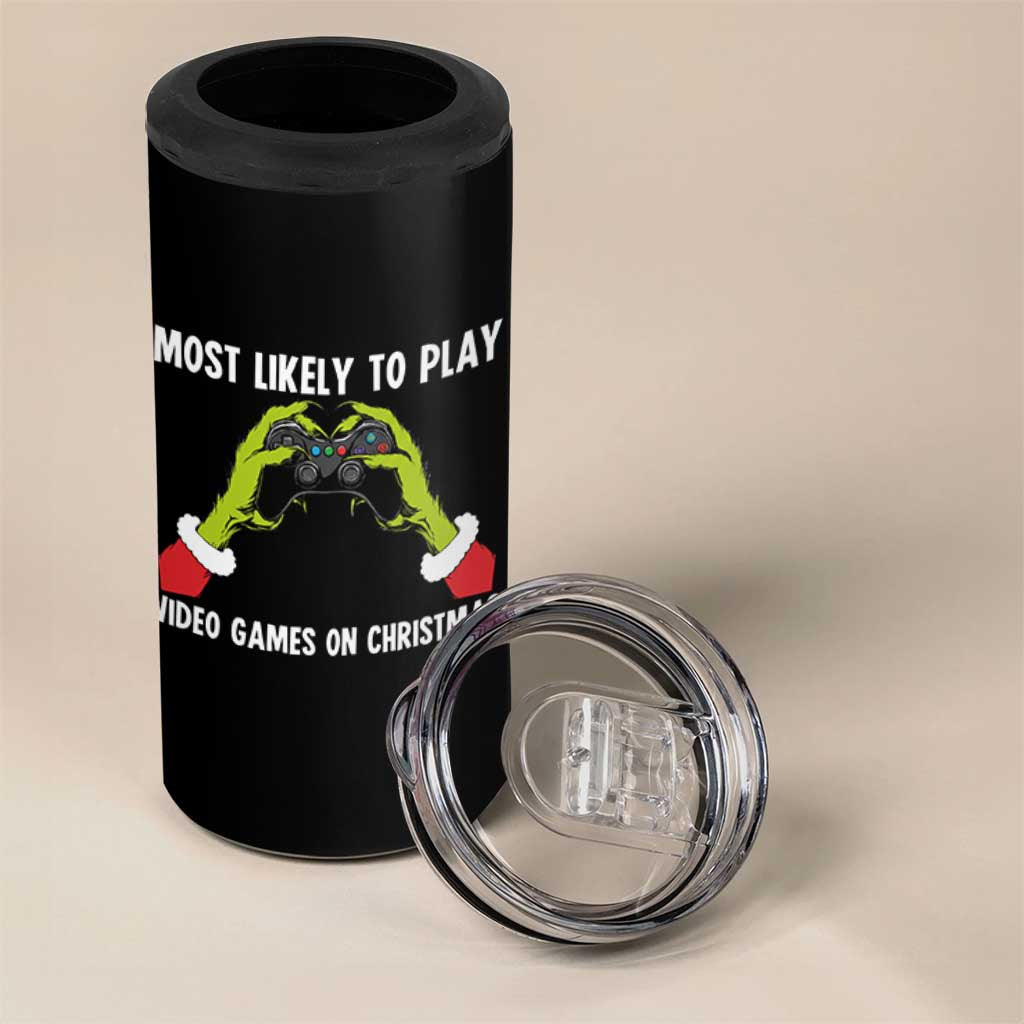 Funny Elf Hand Christmas 4 in 1 Can Cooler Tumbler Most Likely To Play Video Games On Christmas - Wonder Print Shop