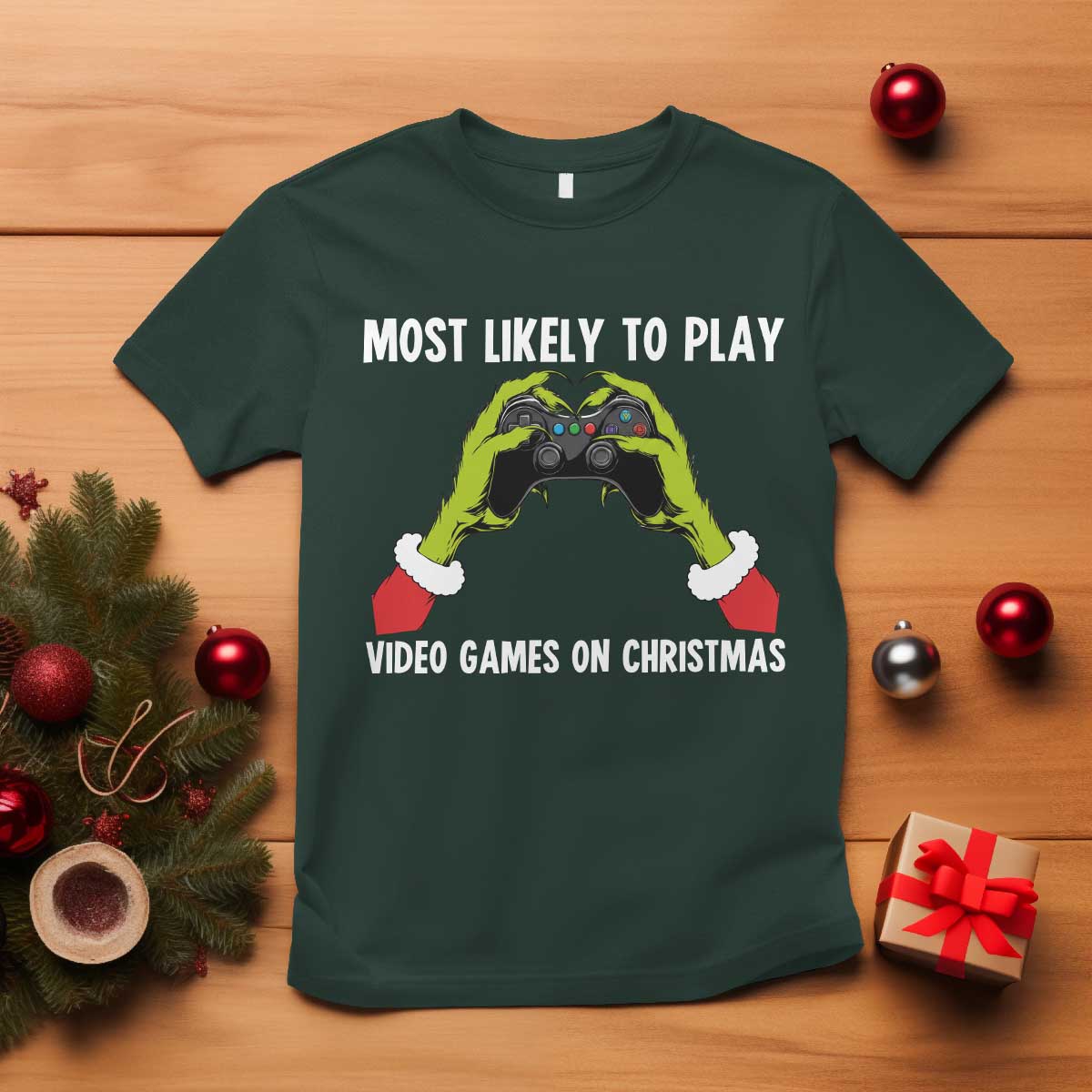 Funny Elf Hand Christmas T Shirt Most Likely To Play Video Games On Christmas - Wonder Print Shop
