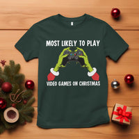 Funny Elf Hand Christmas T Shirt Most Likely To Play Video Games On Christmas - Wonder Print Shop