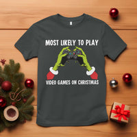 Funny Elf Hand Christmas T Shirt Most Likely To Play Video Games On Christmas - Wonder Print Shop