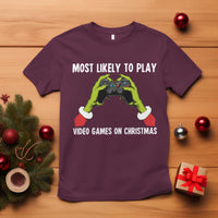 Funny Elf Hand Christmas T Shirt Most Likely To Play Video Games On Christmas - Wonder Print Shop