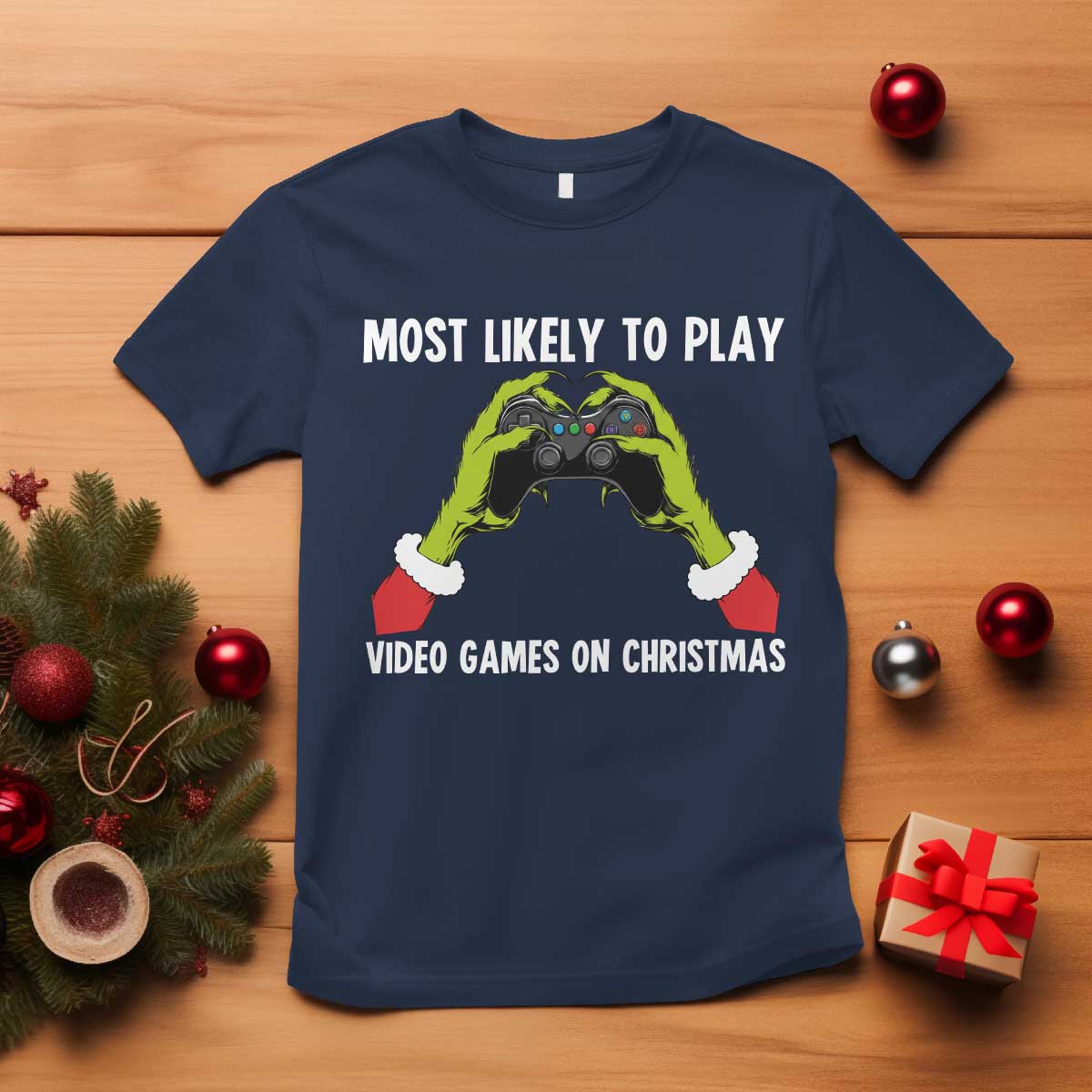 Funny Elf Hand Christmas T Shirt Most Likely To Play Video Games On Christmas - Wonder Print Shop