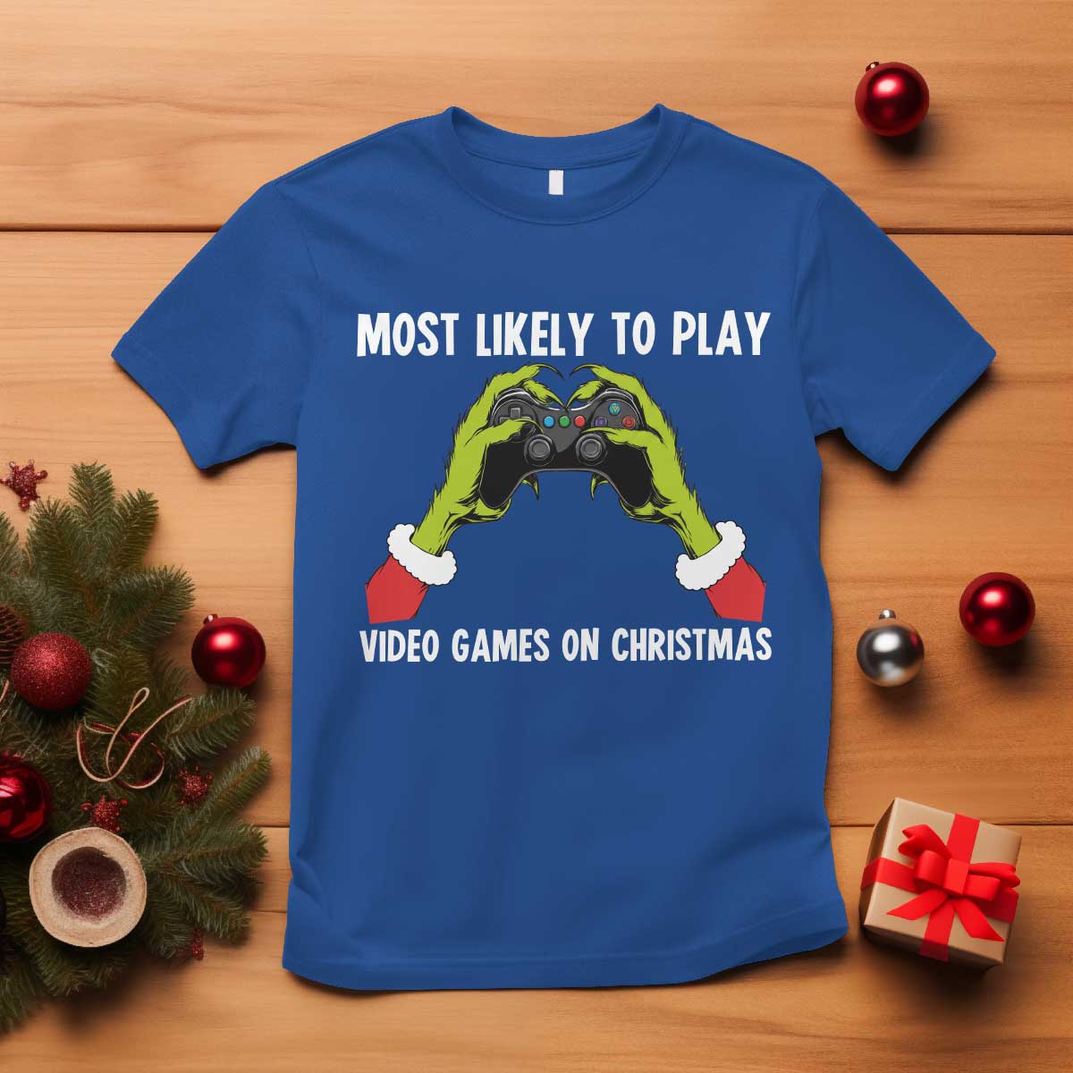 Funny Elf Hand Christmas T Shirt Most Likely To Play Video Games On Christmas - Wonder Print Shop