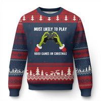 Funny Elf Hand Xmas Ugly Christmas Sweater Most Likely To Play Video Games On Xmas - Wonder Print Shop