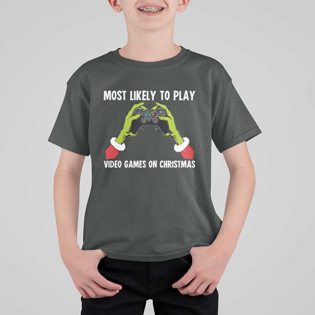 Funny Elf Hand Christmas T Shirt For Kid Most Likely To Play Video Games On Christmas - Wonder Print Shop