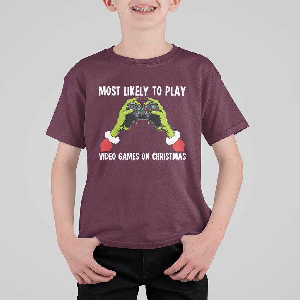 Funny Elf Hand Christmas T Shirt For Kid Most Likely To Play Video Games On Christmas - Wonder Print Shop