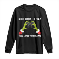 Funny Elf Hand Christmas Long Sleeve Shirt Most Likely To Play Video Games On Christmas - Wonder Print Shop