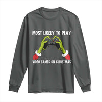 Funny Elf Hand Christmas Long Sleeve Shirt Most Likely To Play Video Games On Christmas - Wonder Print Shop