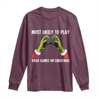 Funny Elf Hand Christmas Long Sleeve Shirt Most Likely To Play Video Games On Christmas - Wonder Print Shop