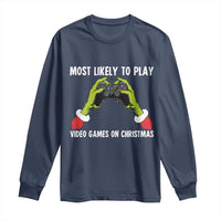 Funny Elf Hand Christmas Long Sleeve Shirt Most Likely To Play Video Games On Christmas - Wonder Print Shop