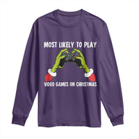 Funny Elf Hand Christmas Long Sleeve Shirt Most Likely To Play Video Games On Christmas - Wonder Print Shop