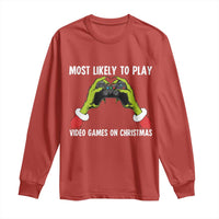 Funny Elf Hand Christmas Long Sleeve Shirt Most Likely To Play Video Games On Christmas - Wonder Print Shop