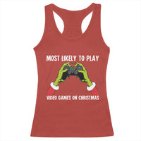 Funny Elf Hand Christmas Racerback Tank Top Most Likely To Play Video Games On Christmas - Wonder Print Shop