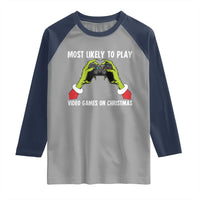 Funny Elf Hand Christmas Raglan Shirt Most Likely To Play Video Games On Christmas - Wonder Print Shop