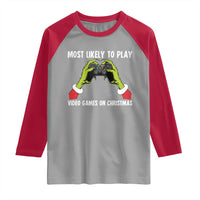 Funny Elf Hand Christmas Raglan Shirt Most Likely To Play Video Games On Christmas - Wonder Print Shop