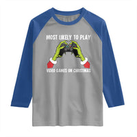 Funny Elf Hand Christmas Raglan Shirt Most Likely To Play Video Games On Christmas - Wonder Print Shop