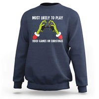 Funny Elf Hand Christmas Sweatshirt Most Likely To Play Video Games On Christmas - Wonder Print Shop