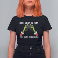 Funny Elf Hand Christmas T Shirt For Women Most Likely To Play Video Games On Christmas - Wonder Print Shop