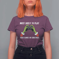 Funny Elf Hand Christmas T Shirt For Women Most Likely To Play Video Games On Christmas - Wonder Print Shop