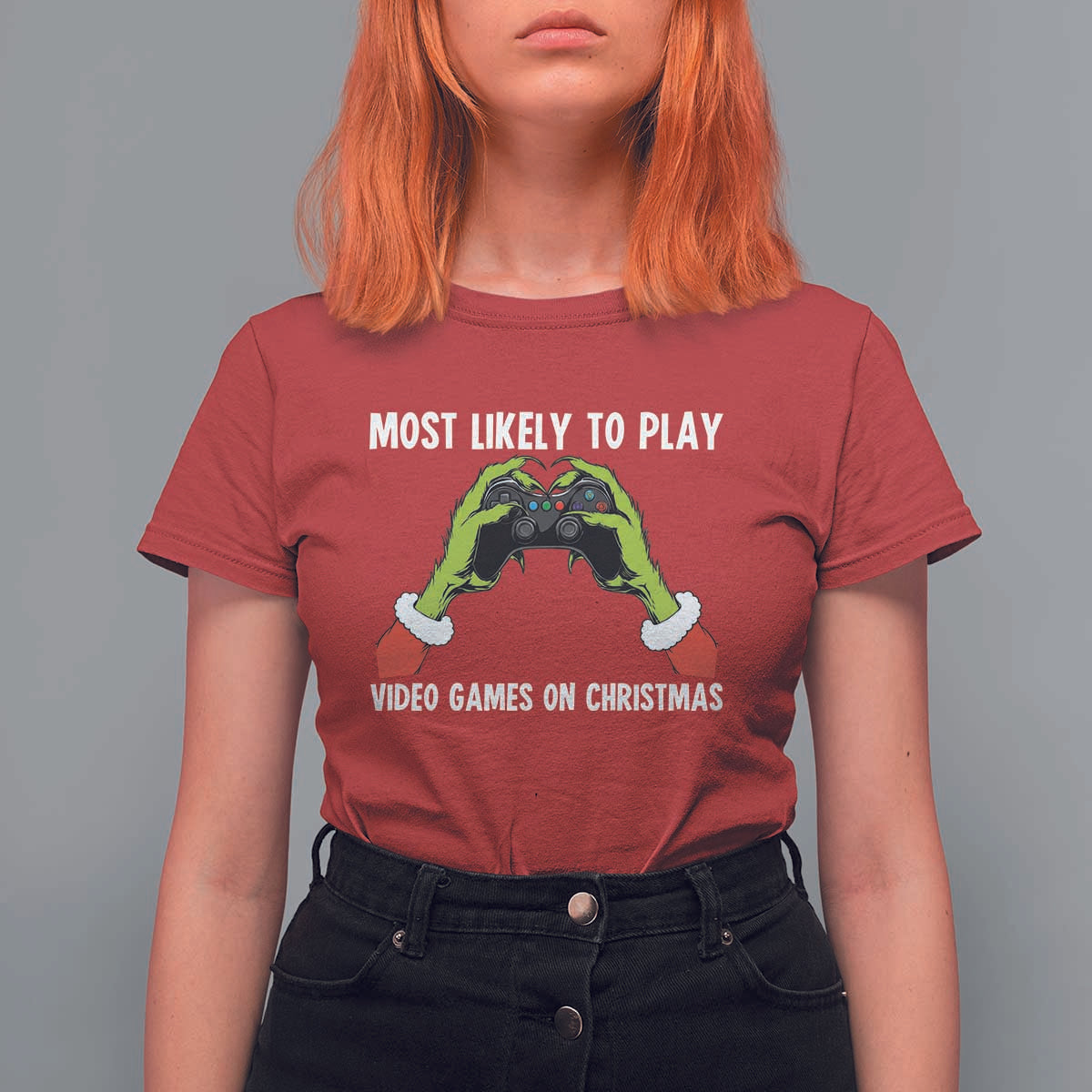 Funny Elf Hand Christmas T Shirt For Women Most Likely To Play Video Games On Christmas - Wonder Print Shop