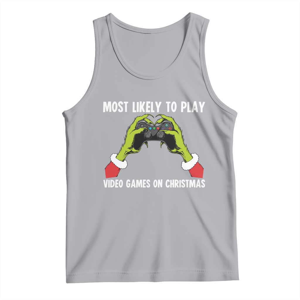 Funny Elf Hand Christmas Tank Top Most Likely To Play Video Games On Christmas - Wonder Print Shop