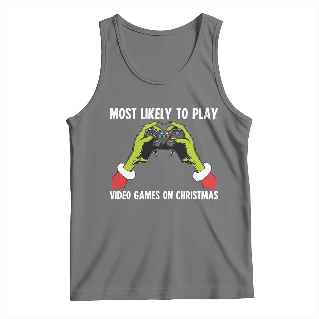 Funny Elf Hand Christmas Tank Top Most Likely To Play Video Games On Christmas - Wonder Print Shop