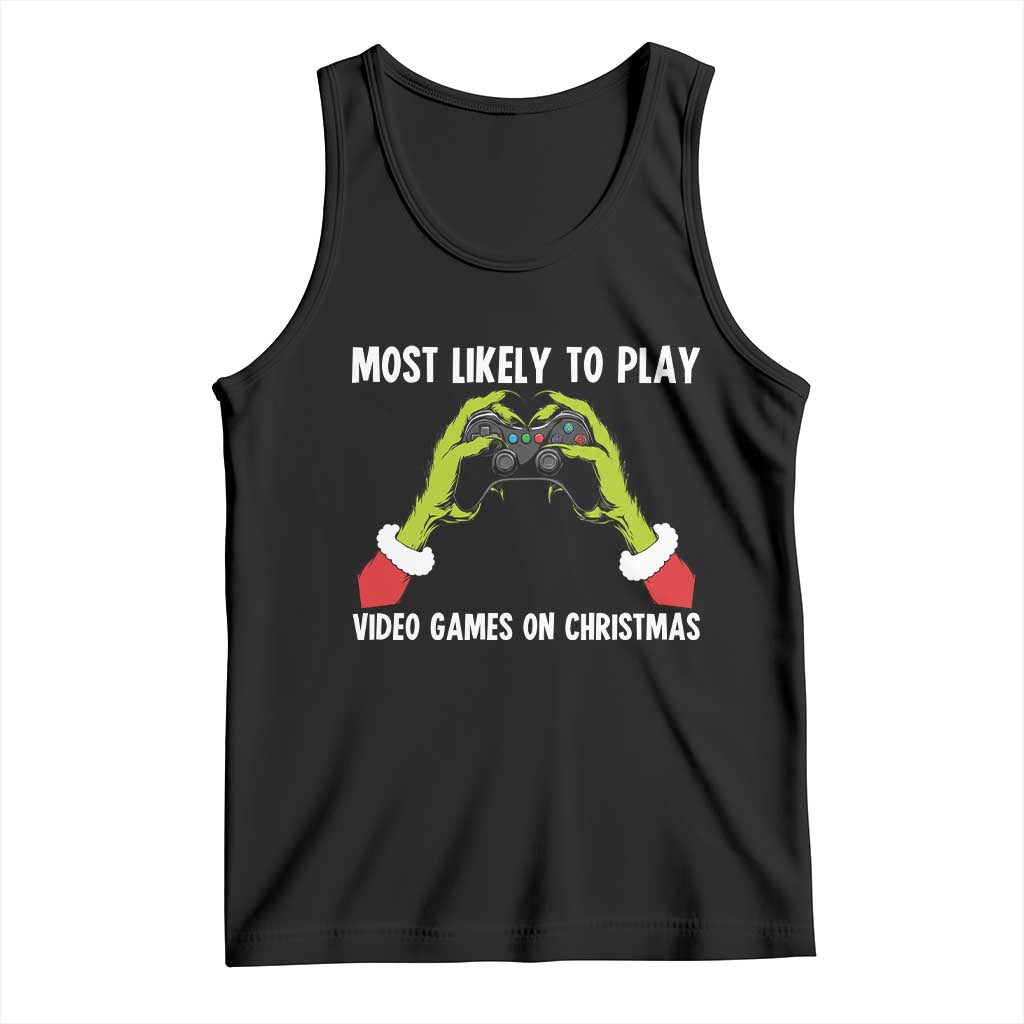 Funny Elf Hand Christmas Tank Top Most Likely To Play Video Games On Christmas - Wonder Print Shop
