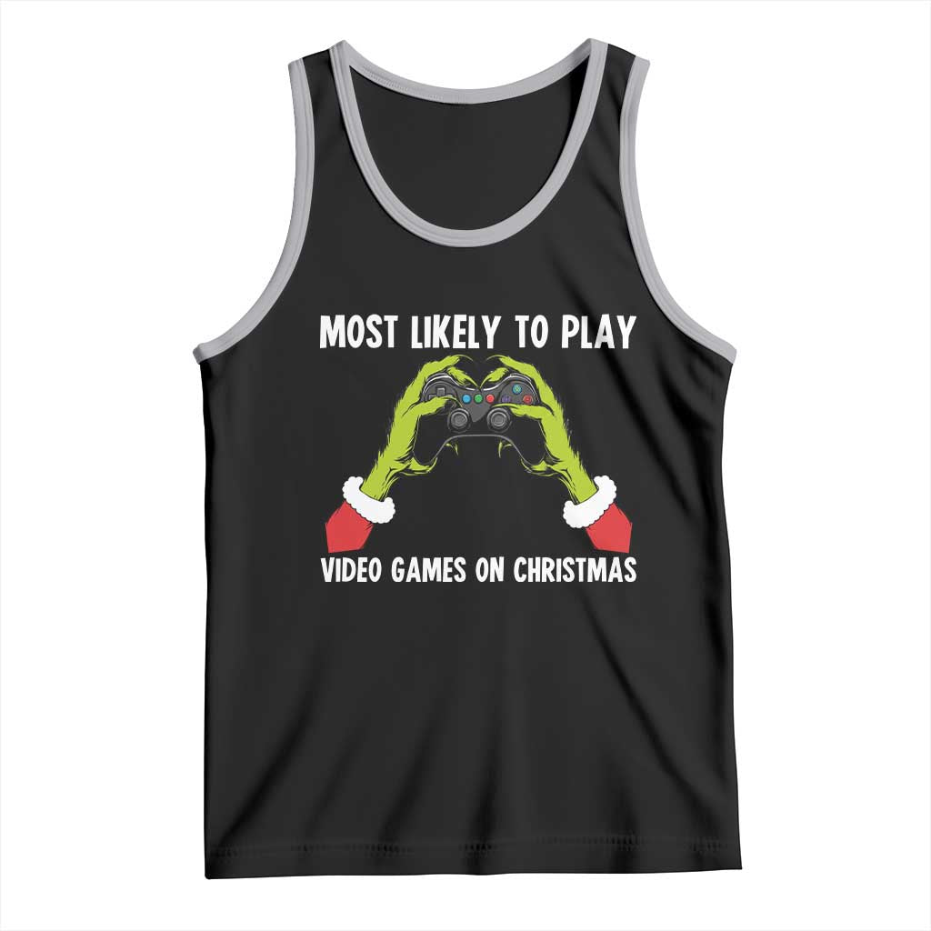 Funny Elf Hand Christmas Tank Top Most Likely To Play Video Games On Christmas - Wonder Print Shop