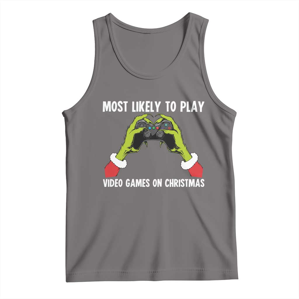 Funny Elf Hand Christmas Tank Top Most Likely To Play Video Games On Christmas - Wonder Print Shop