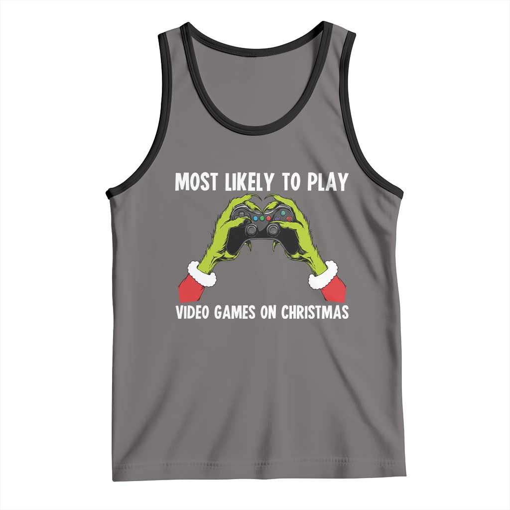Funny Elf Hand Christmas Tank Top Most Likely To Play Video Games On Christmas - Wonder Print Shop