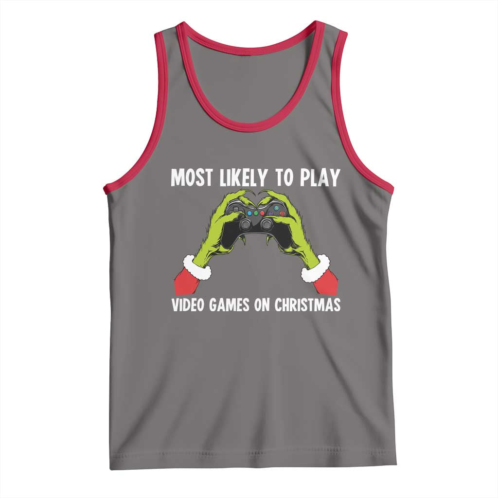 Funny Elf Hand Christmas Tank Top Most Likely To Play Video Games On Christmas - Wonder Print Shop