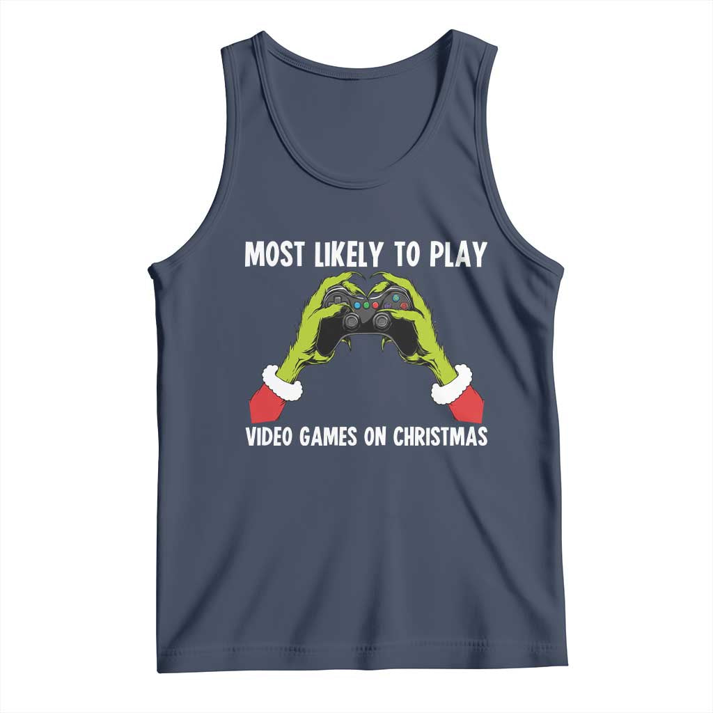 Funny Elf Hand Christmas Tank Top Most Likely To Play Video Games On Christmas - Wonder Print Shop
