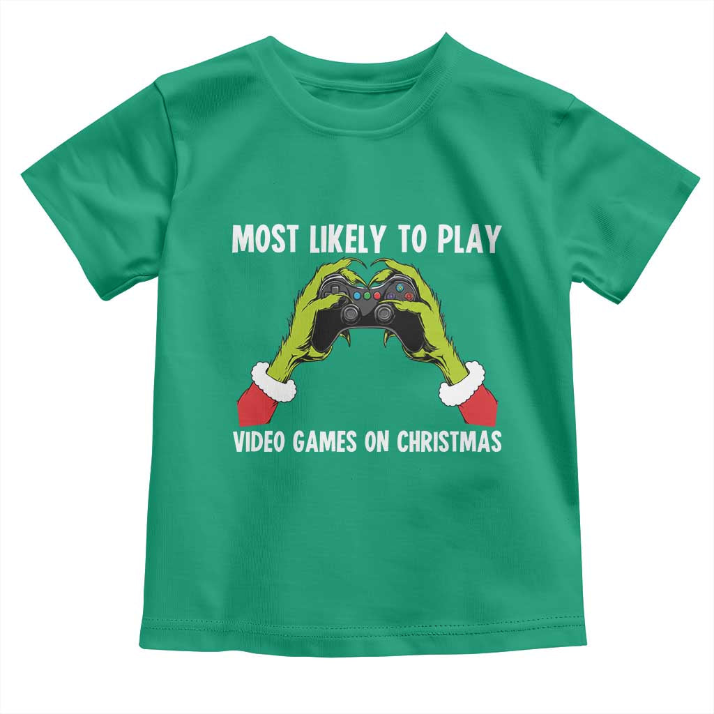 Funny Elf Hand Christmas Toddler T Shirt Most Likely To Play Video Games On Christmas - Wonder Print Shop
