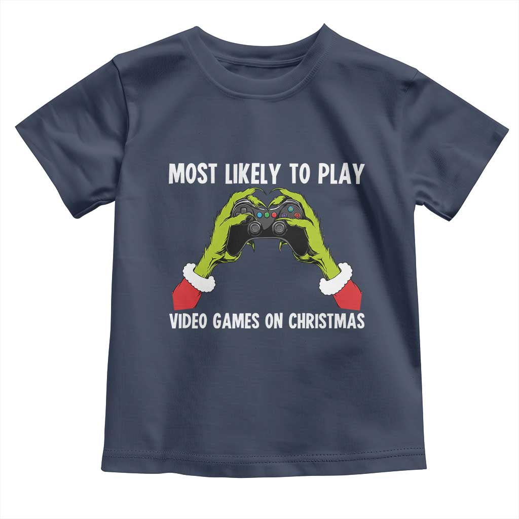 Funny Elf Hand Christmas Toddler T Shirt Most Likely To Play Video Games On Christmas - Wonder Print Shop