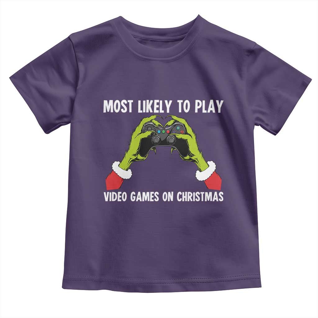 Funny Elf Hand Christmas Toddler T Shirt Most Likely To Play Video Games On Christmas - Wonder Print Shop