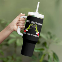 Funny Elf Hand Christmas Tumbler With Handle Most Likely To Play Video Games On Christmas - Wonder Print Shop