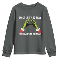 Funny Elf Hand Christmas Youth Sweatshirt Most Likely To Play Video Games On Christmas - Wonder Print Shop