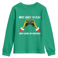 Funny Elf Hand Christmas Youth Sweatshirt Most Likely To Play Video Games On Christmas - Wonder Print Shop