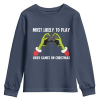 Funny Elf Hand Christmas Youth Sweatshirt Most Likely To Play Video Games On Christmas - Wonder Print Shop