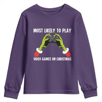 Funny Elf Hand Christmas Youth Sweatshirt Most Likely To Play Video Games On Christmas - Wonder Print Shop