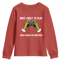 Funny Elf Hand Christmas Youth Sweatshirt Most Likely To Play Video Games On Christmas - Wonder Print Shop