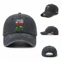 Funny Gaming Christmas Washed Cotton Baseball Cap I Paused My Game To Be Here