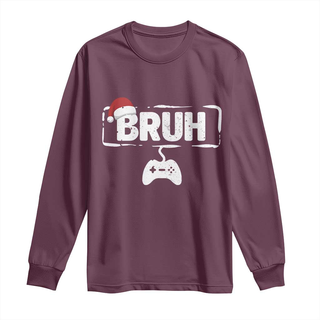 Funny Gaming Christmas Long Sleeve Shirt Gamer Bruh Video Game - Wonder Print Shop