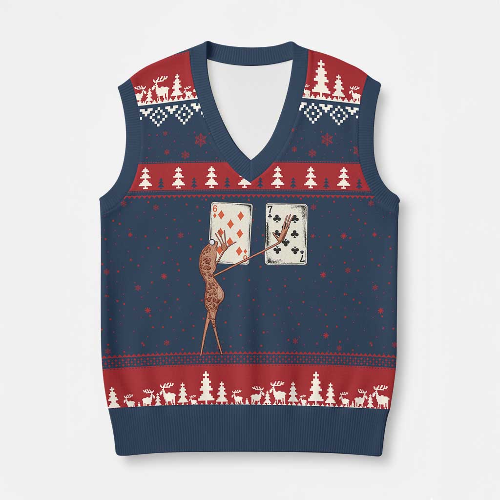67 Marcus The Worm Poker Game V-Neck Knit Sweater Vest Funny Six Seven Meme Playing Cards - Wonder Print Shop