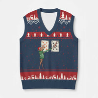 67 Marcus The Worm Poker Game Xmas V-Neck Knit Sweater Vest Funny Six Seven Meme Playing Cards Holiday Vibe - Wonder Print Shop