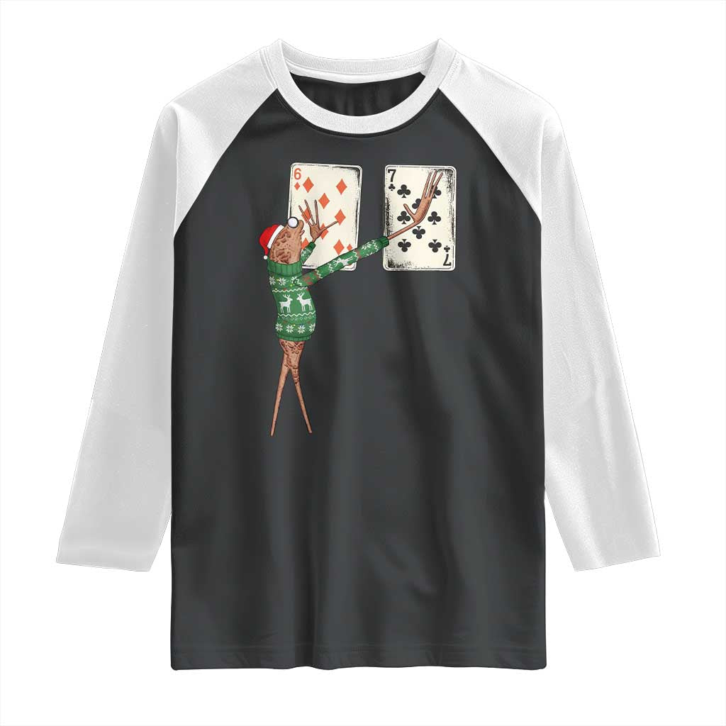 67 Marcus The Worm Poker Game Christmas Raglan Shirt Funny Six Seven Meme Playing Cards Holiday Vibe - Wonder Print Shop