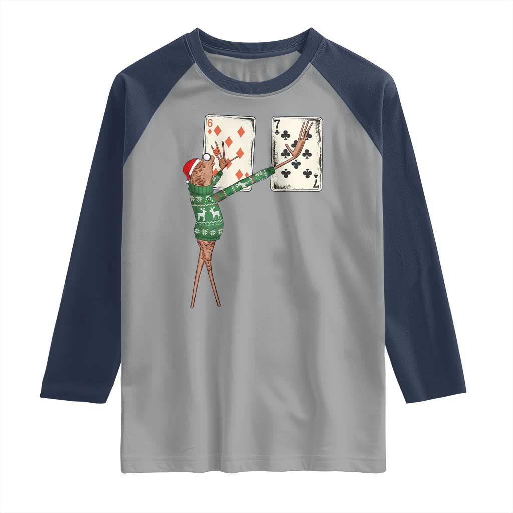 67 Marcus The Worm Poker Game Christmas Raglan Shirt Funny Six Seven Meme Playing Cards Holiday Vibe - Wonder Print Shop