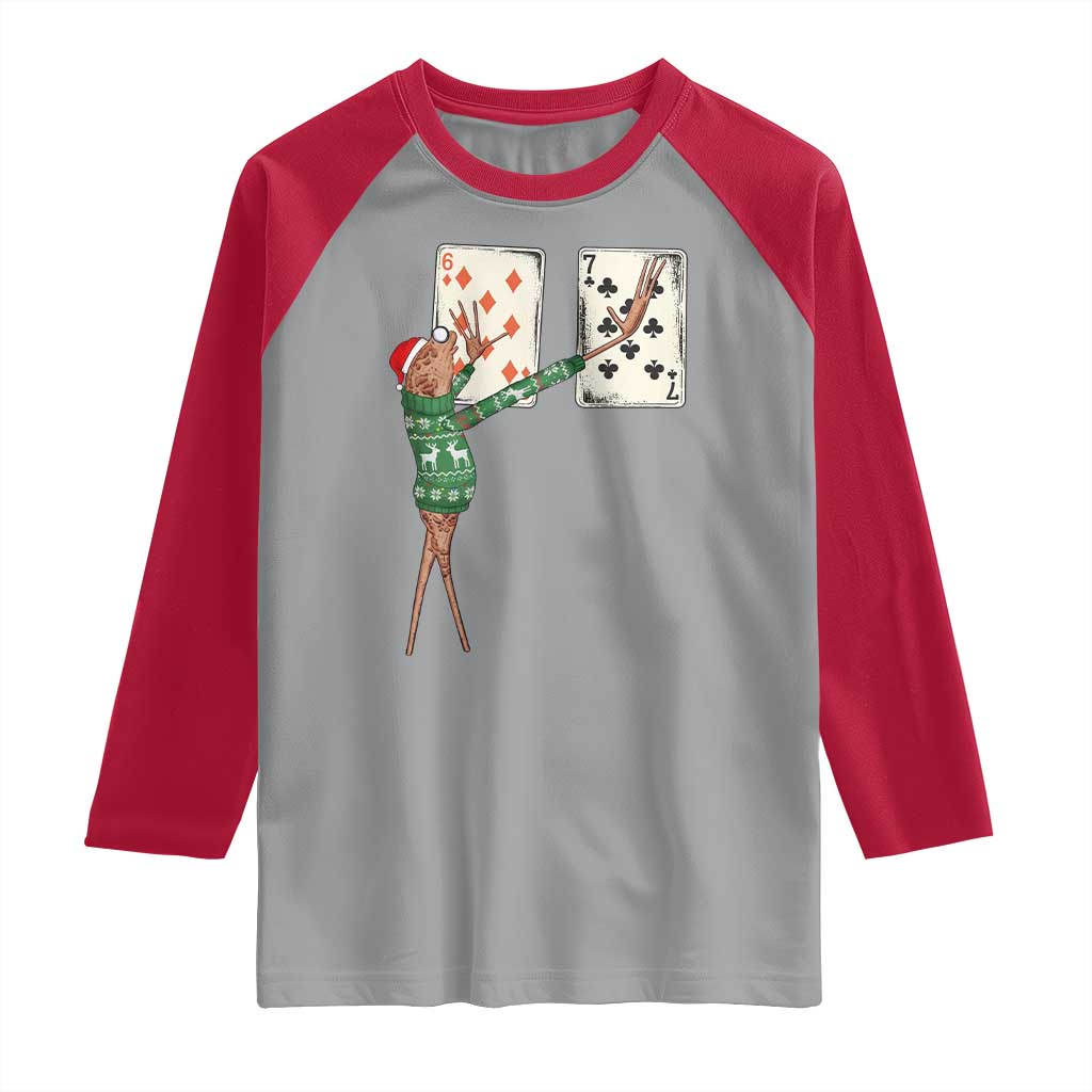 67 Marcus The Worm Poker Game Christmas Raglan Shirt Funny Six Seven Meme Playing Cards Holiday Vibe - Wonder Print Shop
